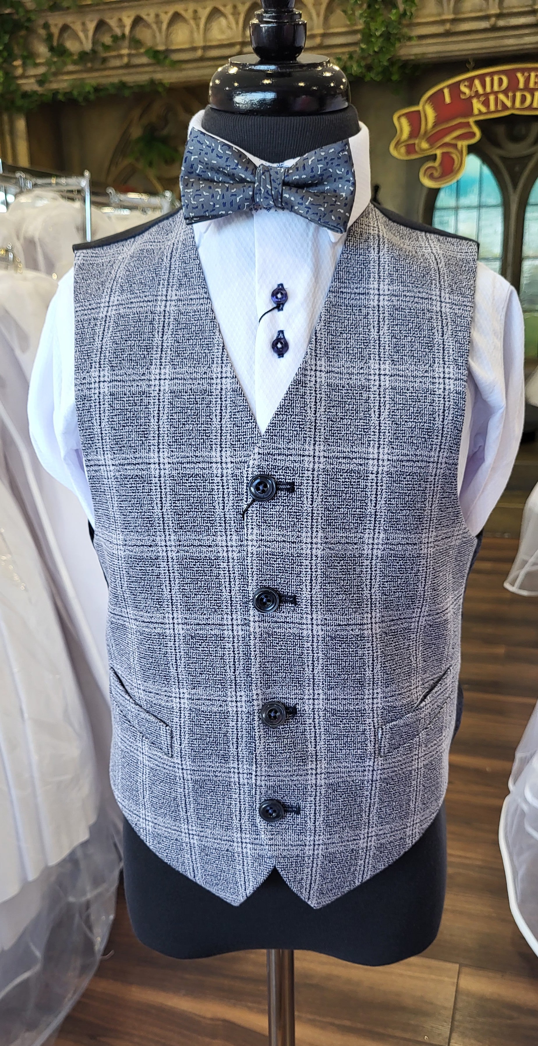 SALE 1880 Club Boys Light Navy Check Waistcoat:- 132 55183 18 LAST ONE AGE 5-6