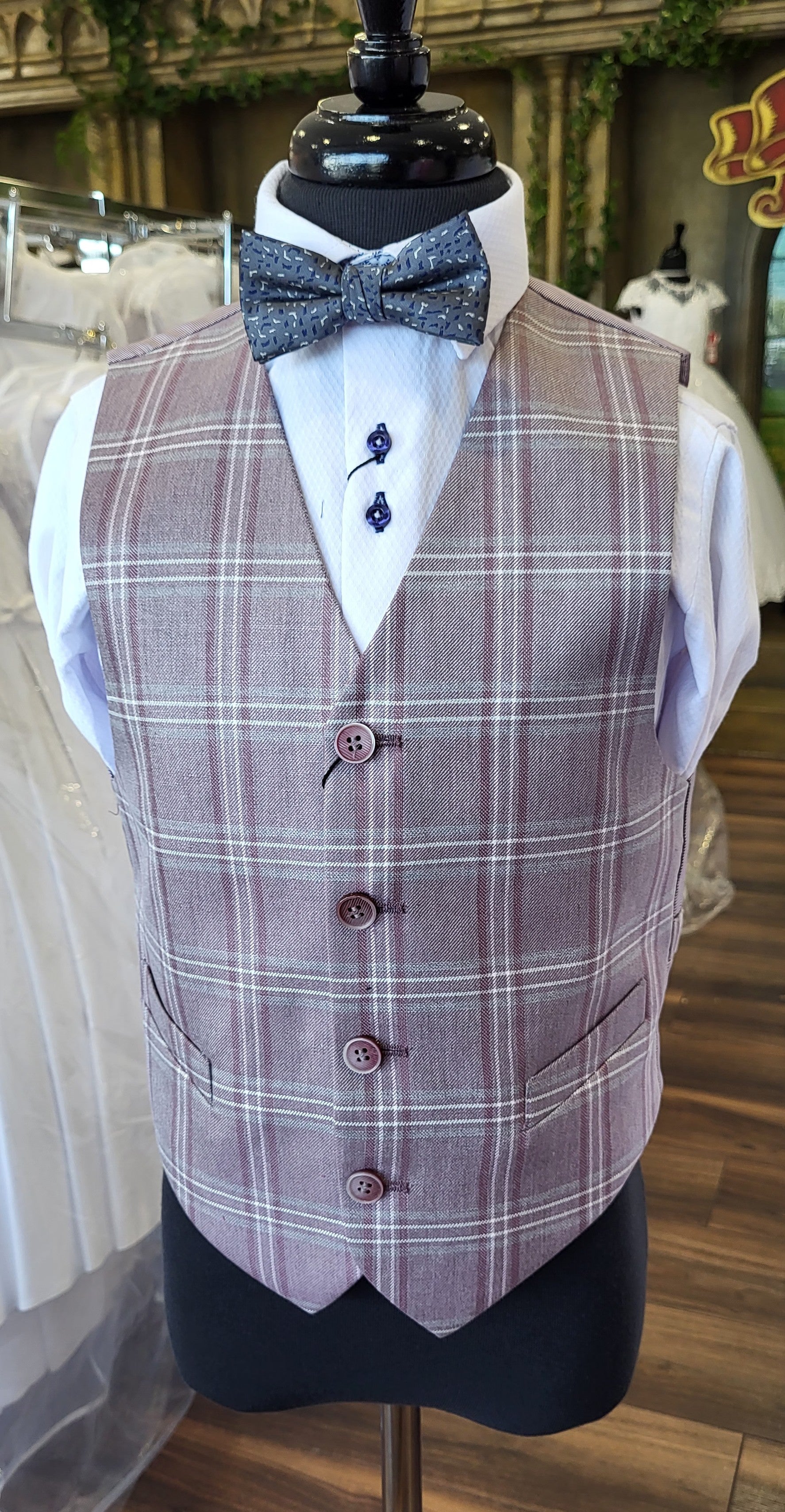 SALE 1880 Club Boys Pale Lilac Check Waistcoat:- 102 55118 64 LAST ONE AGE 5-6
