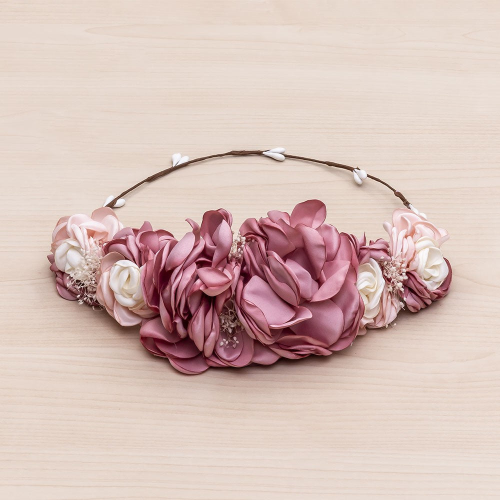 KINDLE Flower Crown 2 Satin & 4 Flower:- Pink