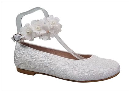 KINDLE Girls Communion Shoes:- Ivory Polka Dot Pump With Ankle Strap main image 1