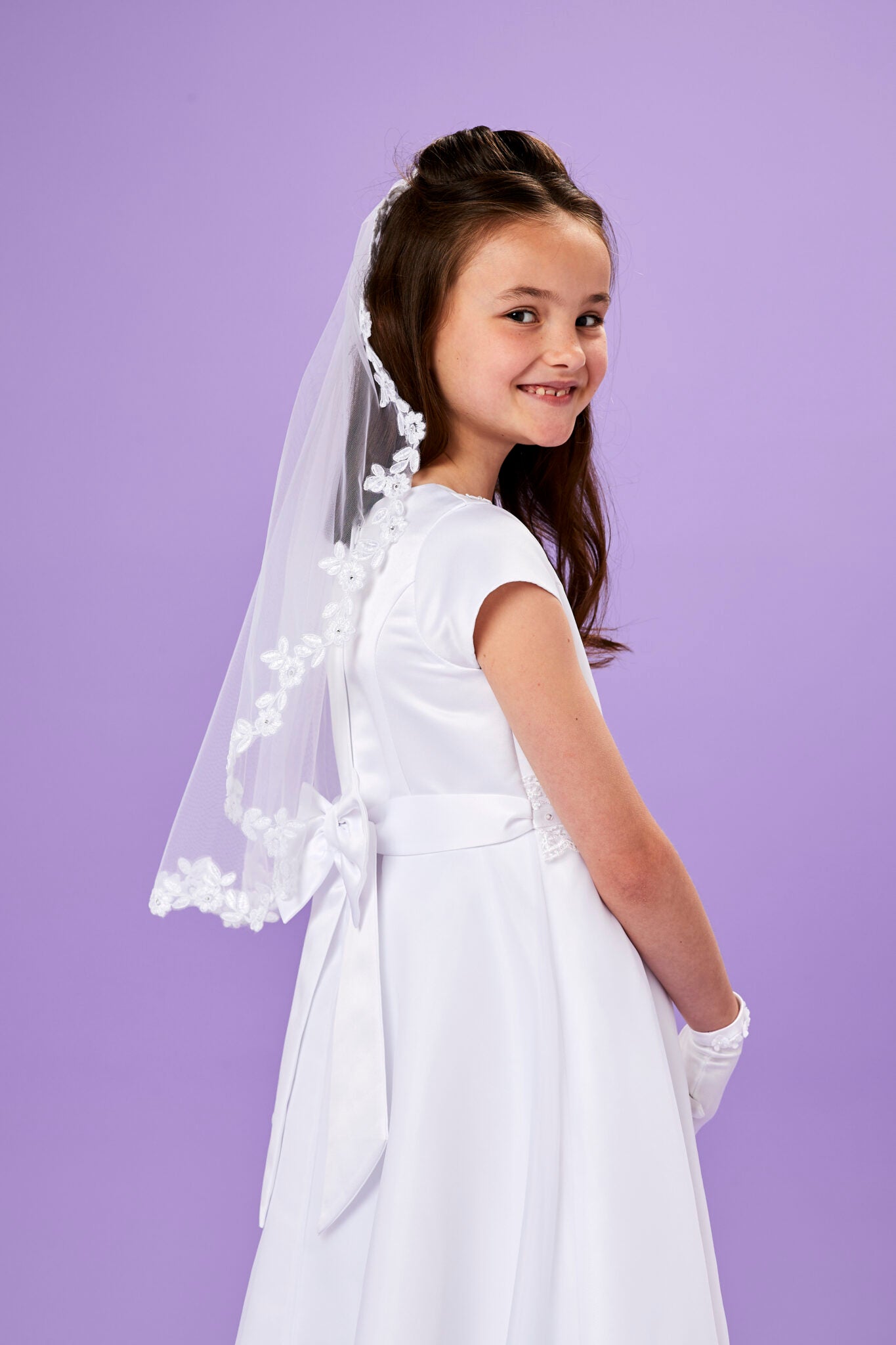 Peridot Girls White Holy Communion Veil:- Mia