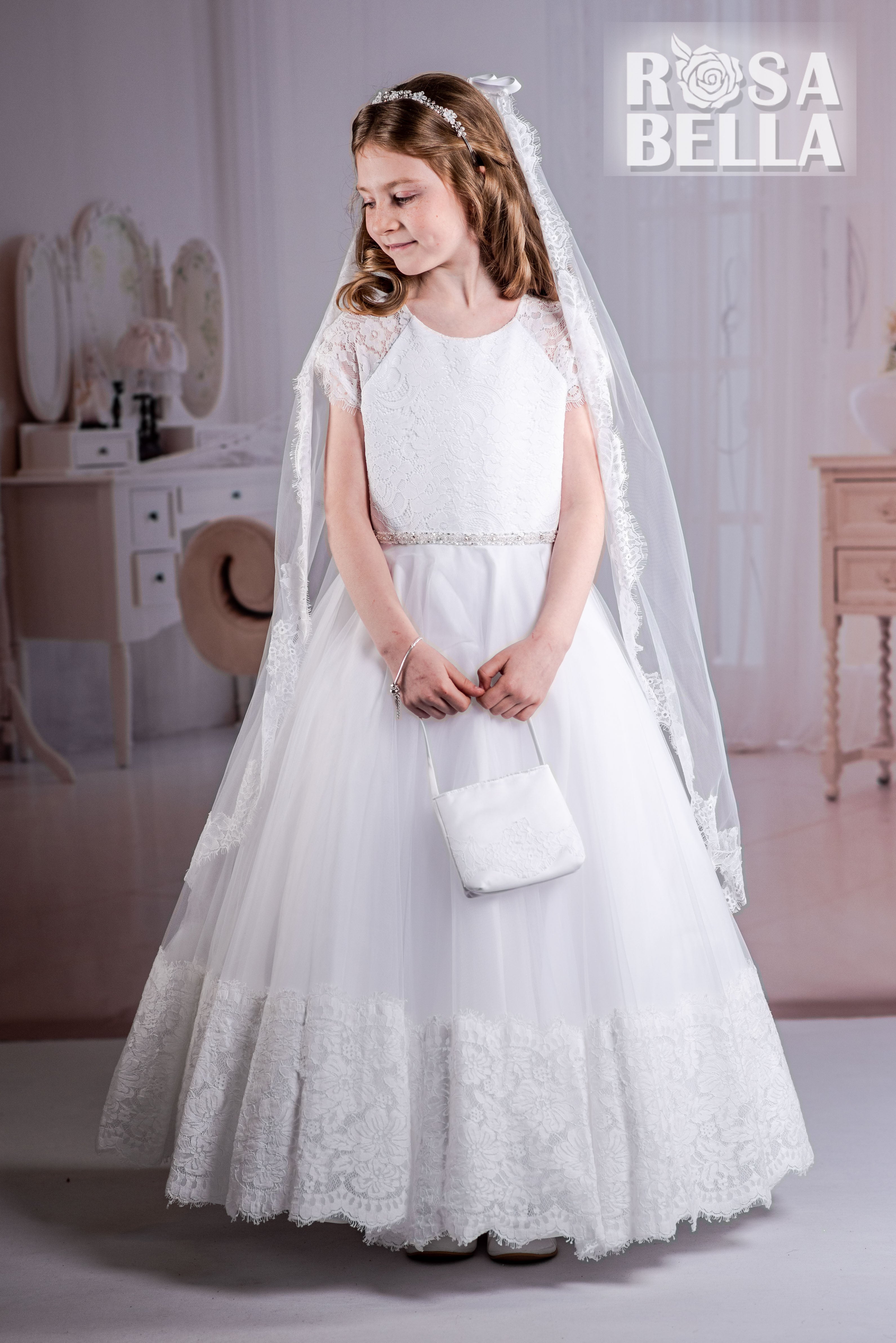 SALE COMMUNION DRESS Rosa Bella By Sweetie Pie Girls White Communion Dress:- RB626 Age 8 & 9