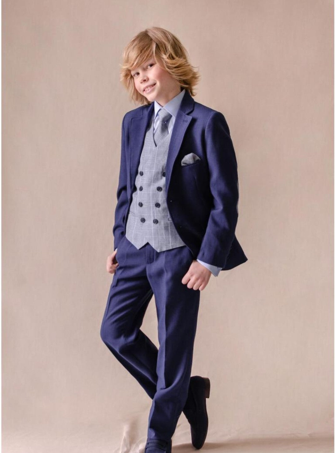 SALE One Varones Boys 2 Piece Suit with Check Elbow Patch Age 9