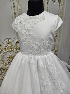SALE COMMUNION DRESS Little People Girls White Communion Dress:- Pia Age 7 & 8