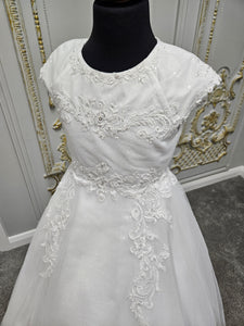SALE Celebrations Girls White Communion Dress:- Juniper Lined Neck Line
