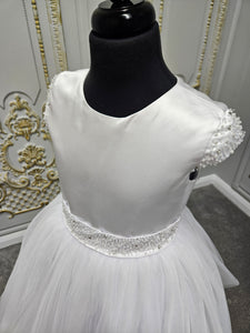 SALE COMMUNION DRESS Celebrations Girls White Communion Dress:- Willow With Cap Sleeve Age 7 & 9