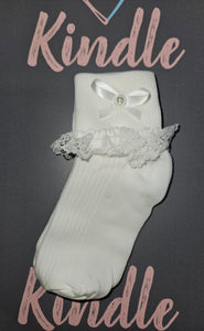 The Starlight Collection Girls Communion Socks:-Tammy Bow Single Frill