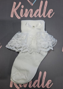 The Starlight Collection Girls Communion Socks:-Denny Bow Double Frill
