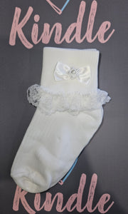 The Starlight Collection Girls Communion Socks:-Tammy Pearl Flower Single Frill