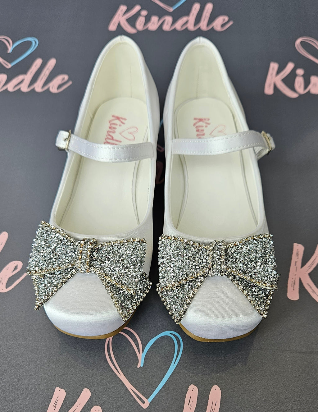 SALE SHOES KINDLE Girls White Communion Shoes:- Heels Twinkle