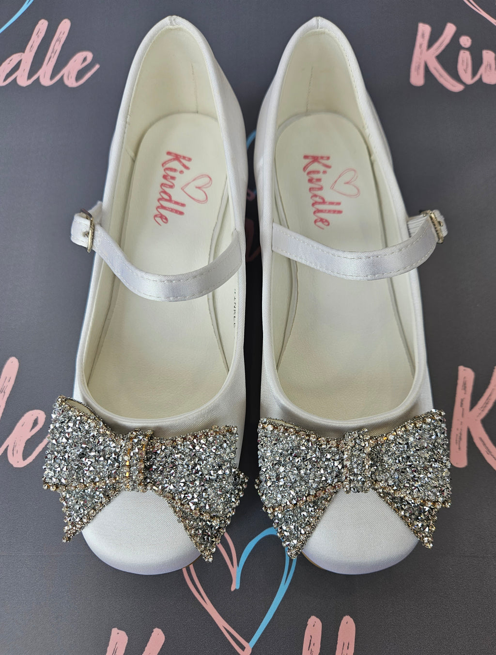 SALE SHOES KINDLE Girls White Communion Shoes:- Heels Twinkle