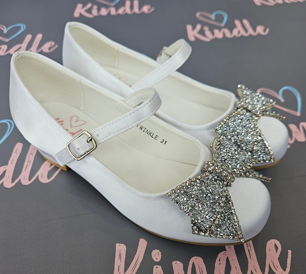 SALE SHOES KINDLE Girls White Communion Shoes:- Heels Twinkle