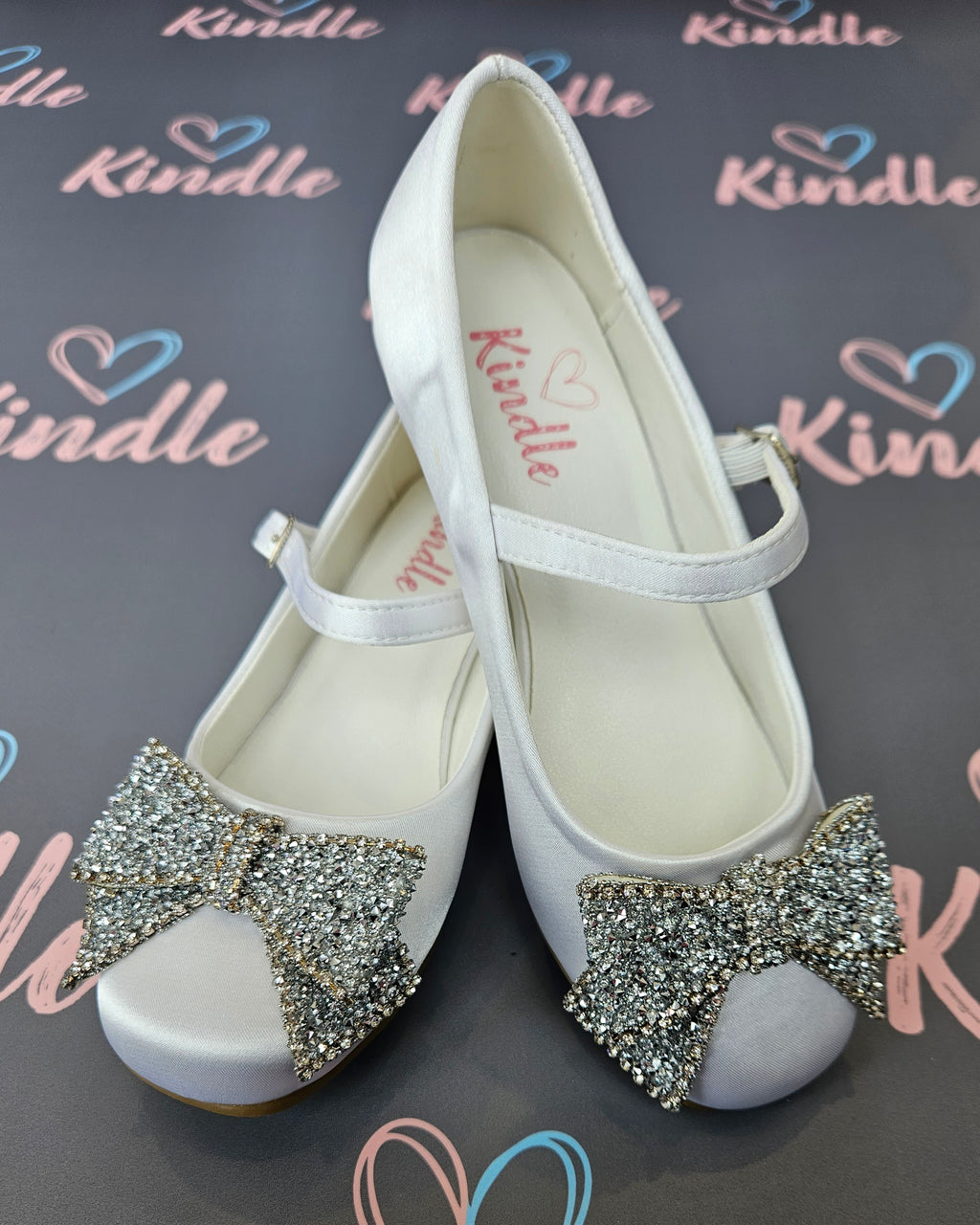 SALE SHOES KINDLE Girls White Communion Shoes:- Heels Twinkle