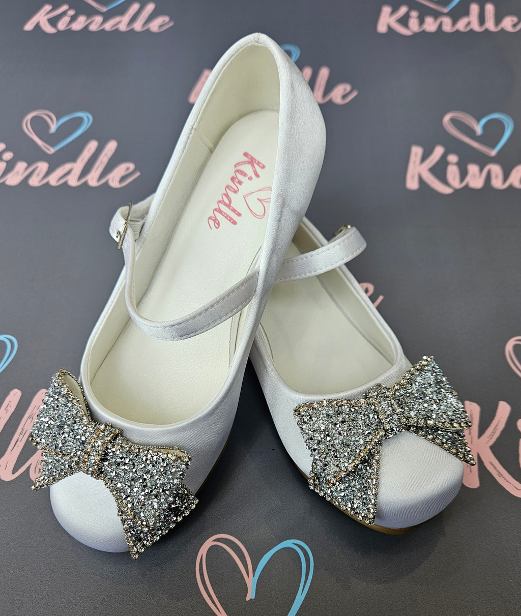 SALE SHOES KINDLE Girls White Communion Shoes:- Heels Twinkle