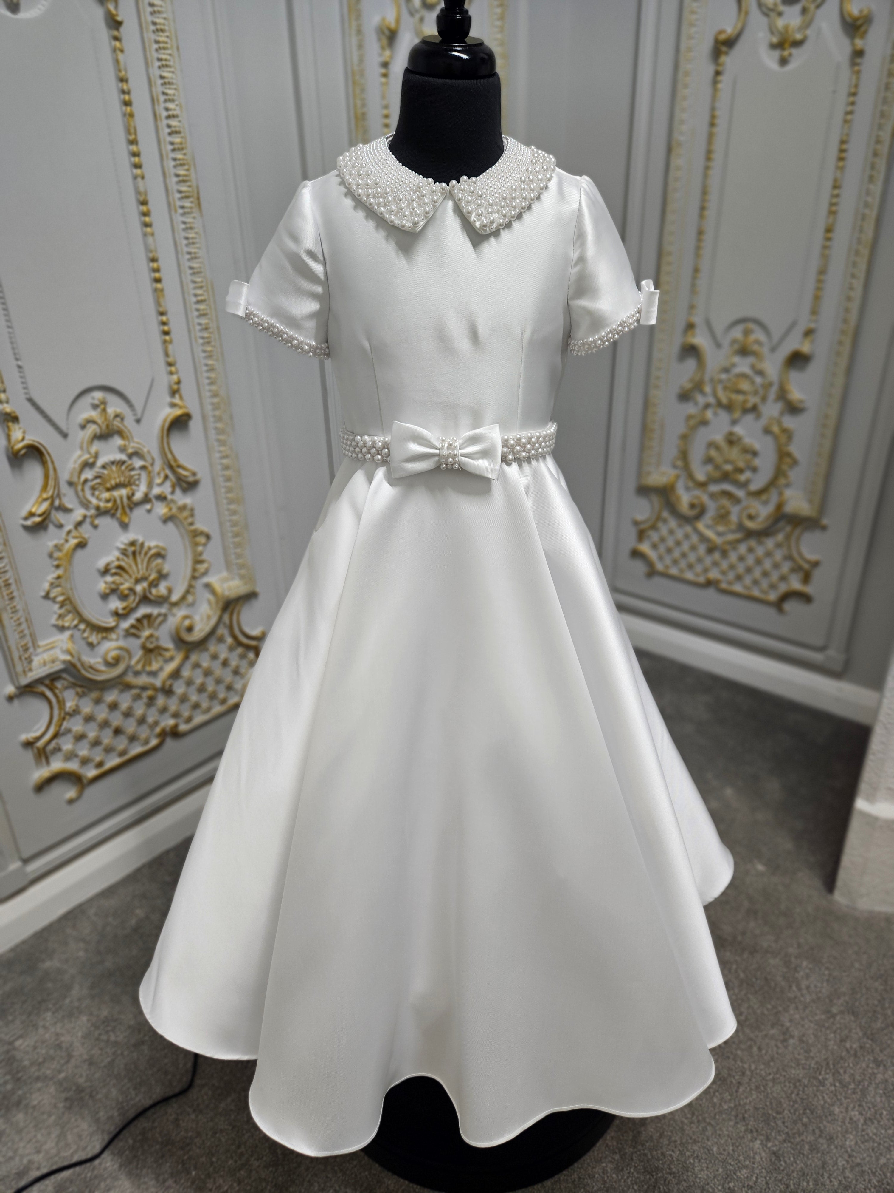 SALE COMMUNION DRESS Isabella Girls White Communion Dress:- IS25374 Age 6