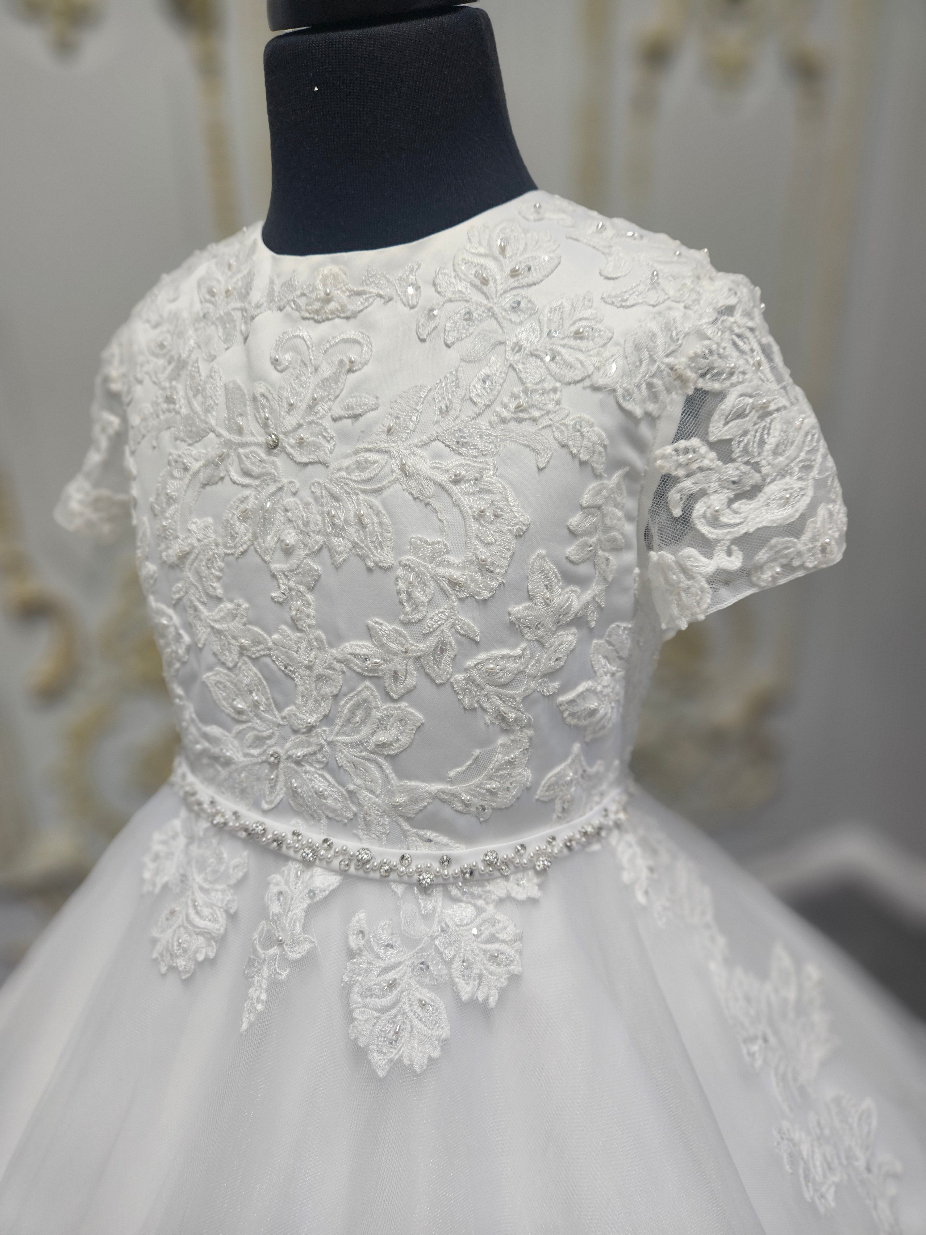SALE COMMUNION DRESS Little People Girls White Communion Dress:- Malta Age 7