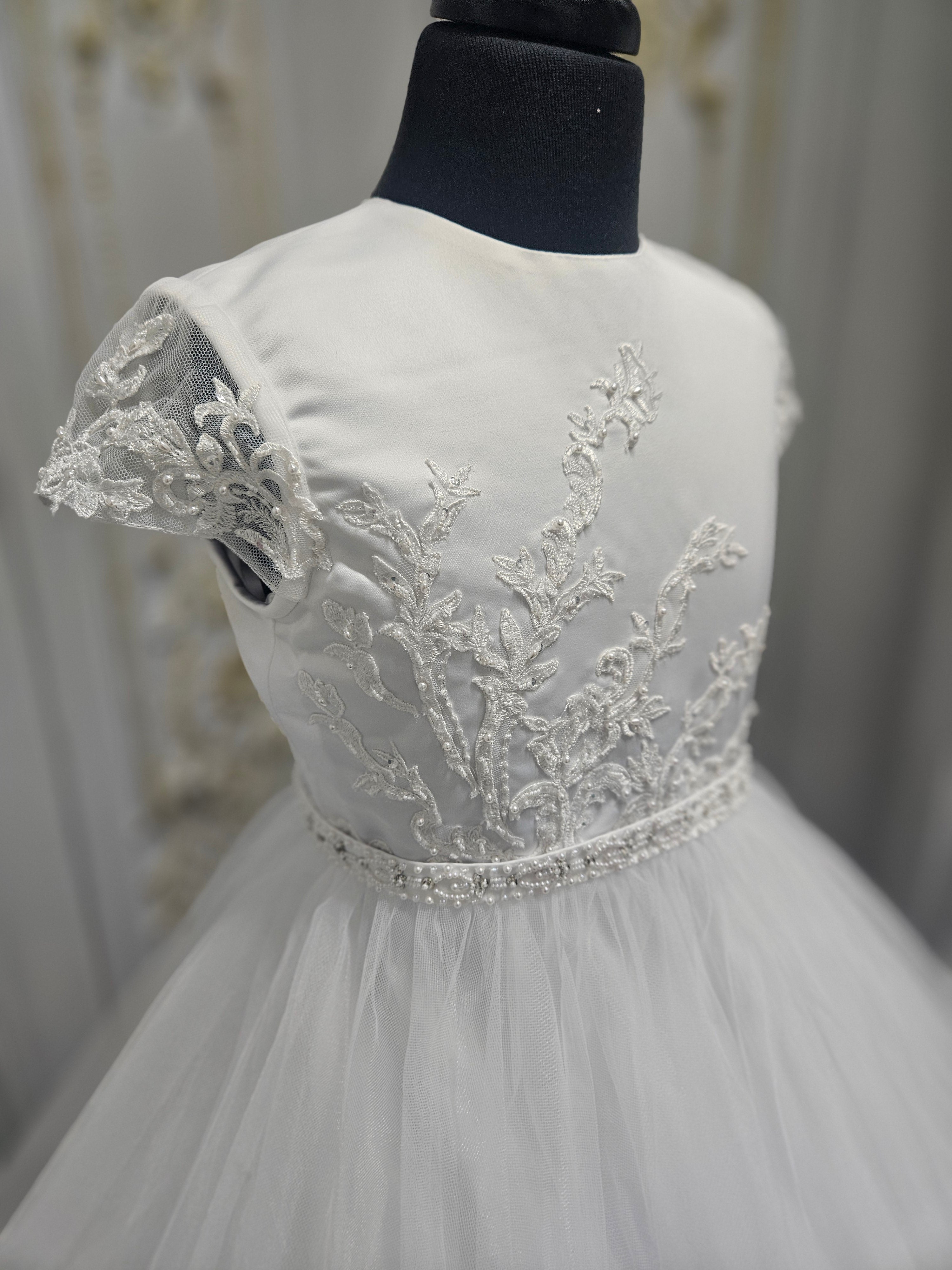 SALE COMMUNION DRESS Little People Girls White Communion Dress:- Quincee Age 6, 7 & 8