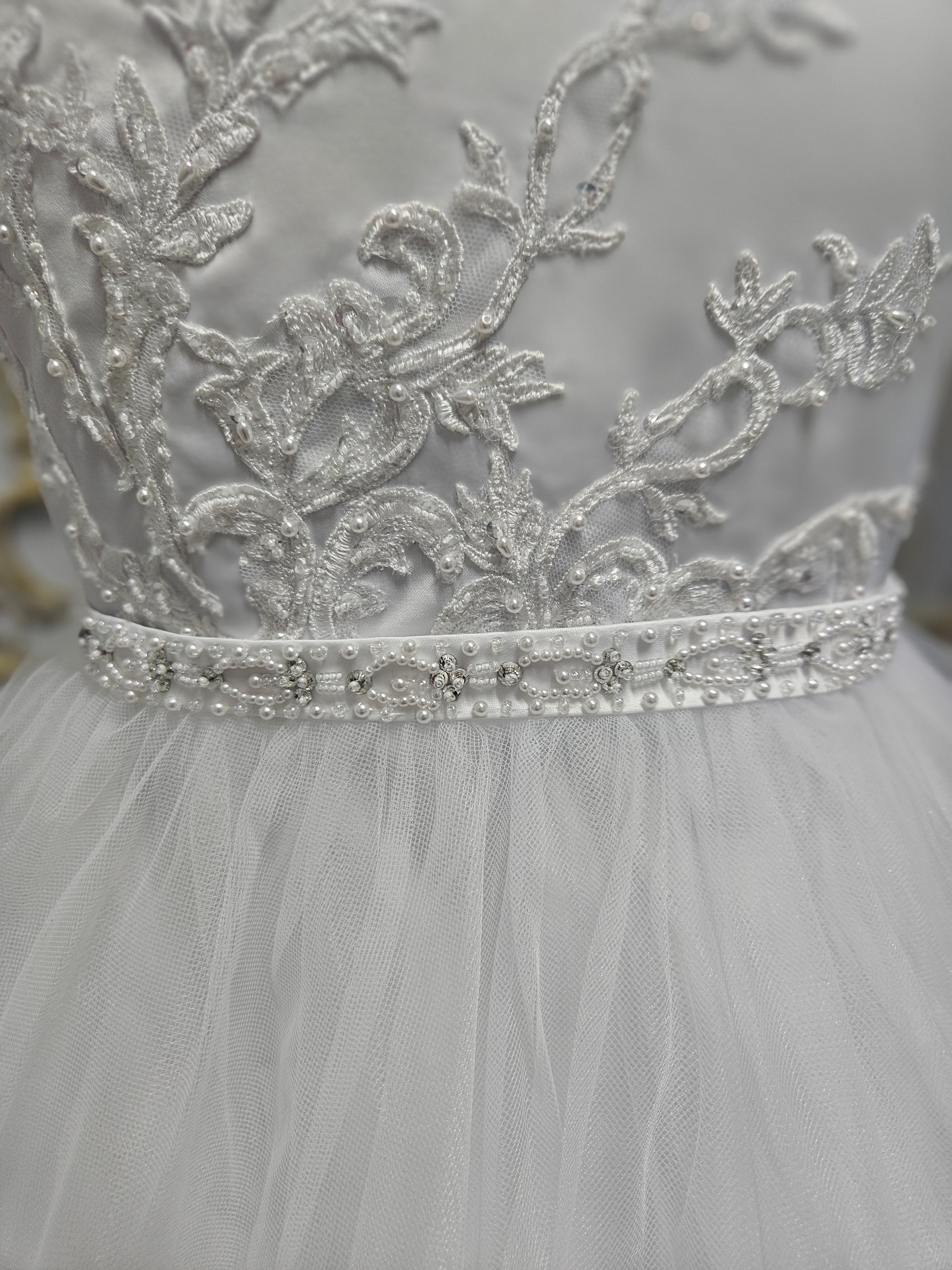 SALE COMMUNION DRESS Little People Girls White Communion Dress:- Quincee Age 6, 7 & 8