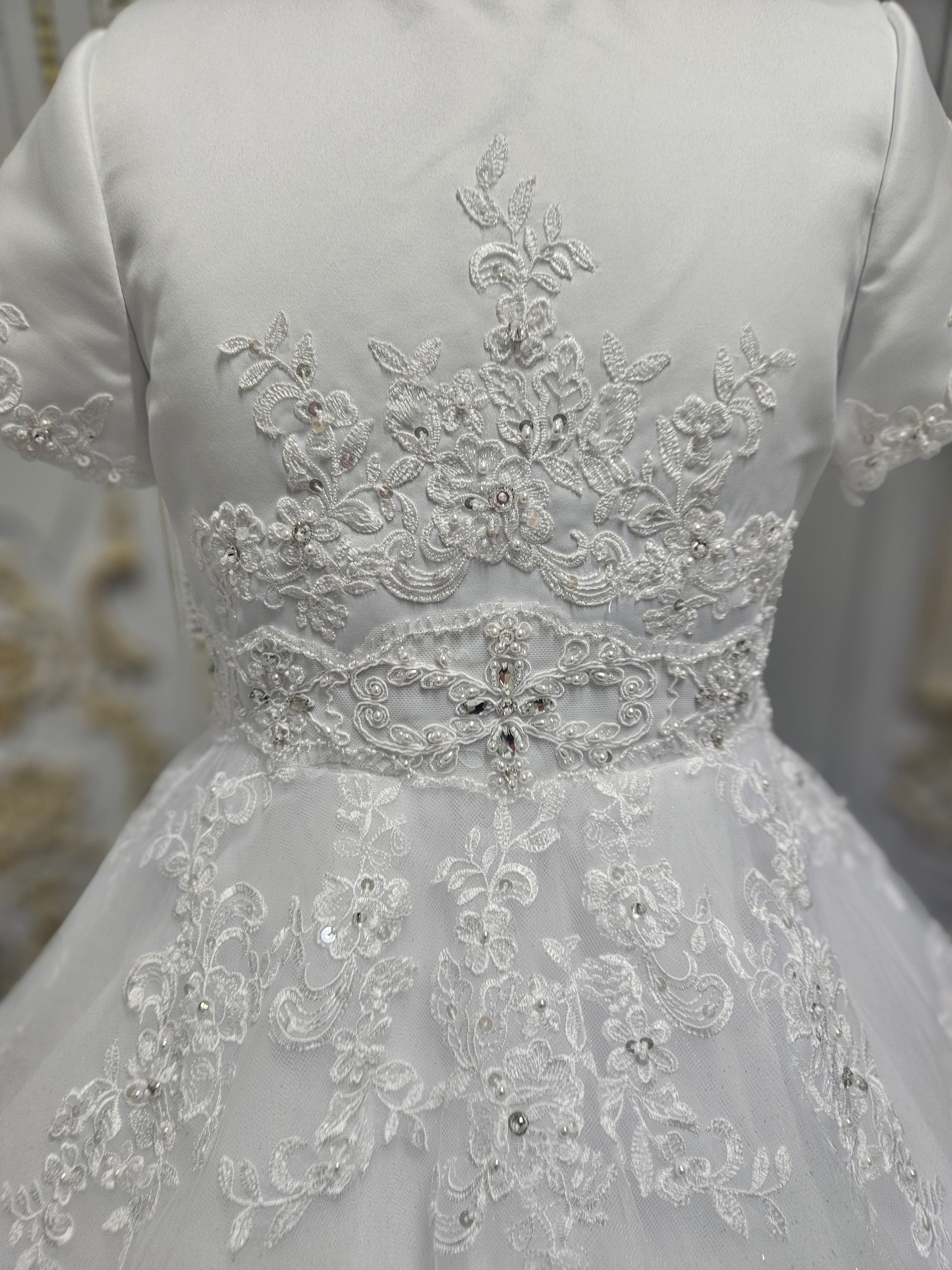 SALE COMMUNION DRESS Little People Girls White Communion Dress:- Pixi Age 8