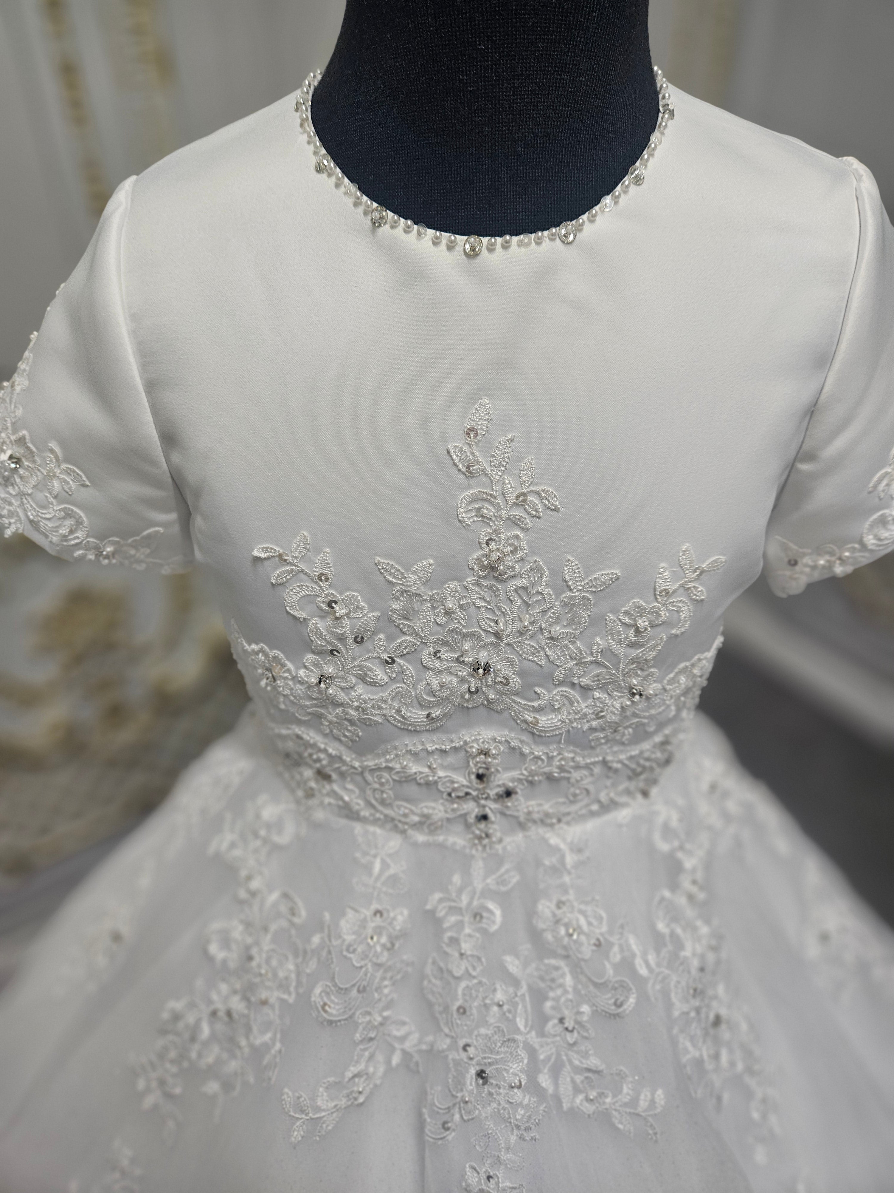 SALE COMMUNION DRESS Little People Girls White Communion Dress:- Pixi Age 8