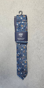 1880 Club Boys Tie & Pocket Square:- Blue Floral