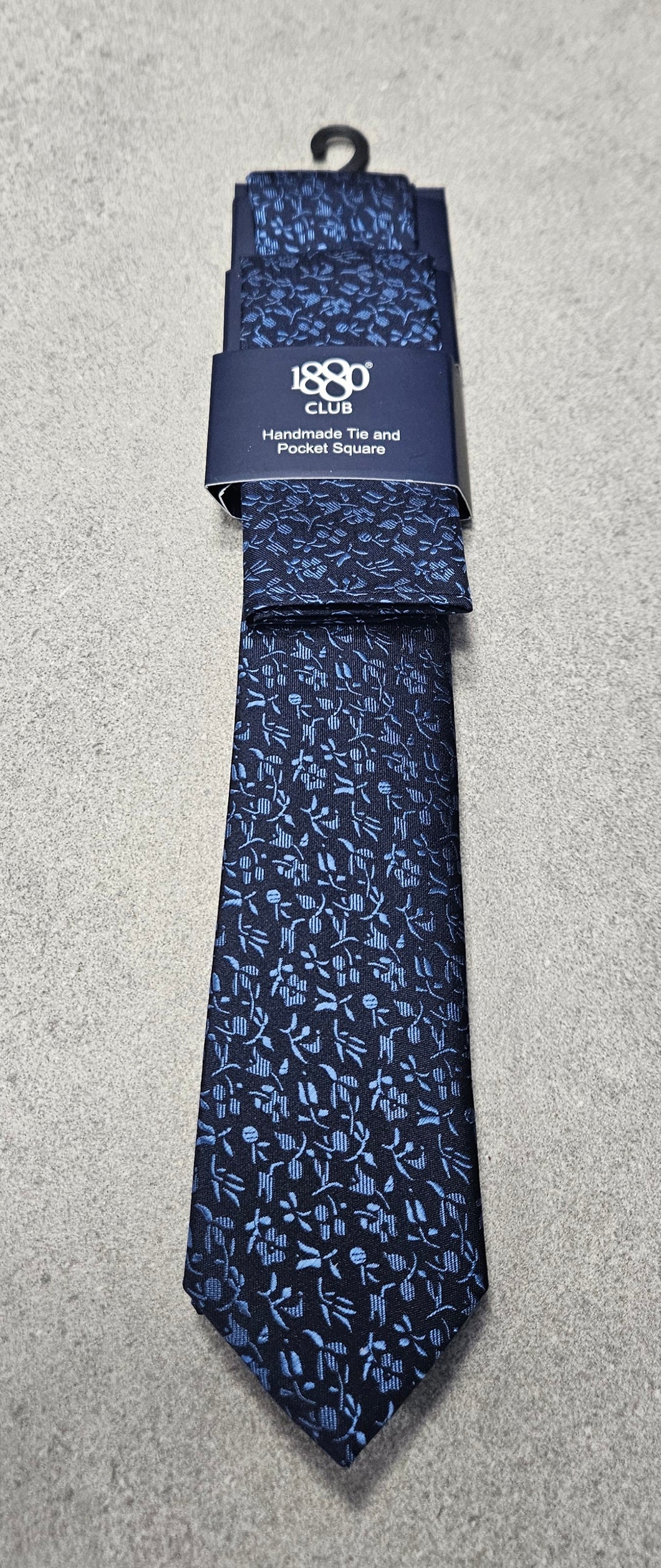 1880 Club Boys Tie & Pocket Square:-  Navy Blue Floral