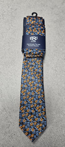 1880 Club Boys Tie & Pocket Square:- Blue & Orange