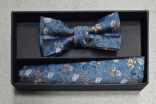 1880 Club Boys  Bow Tie & Pocket Square:- Blue Floral
