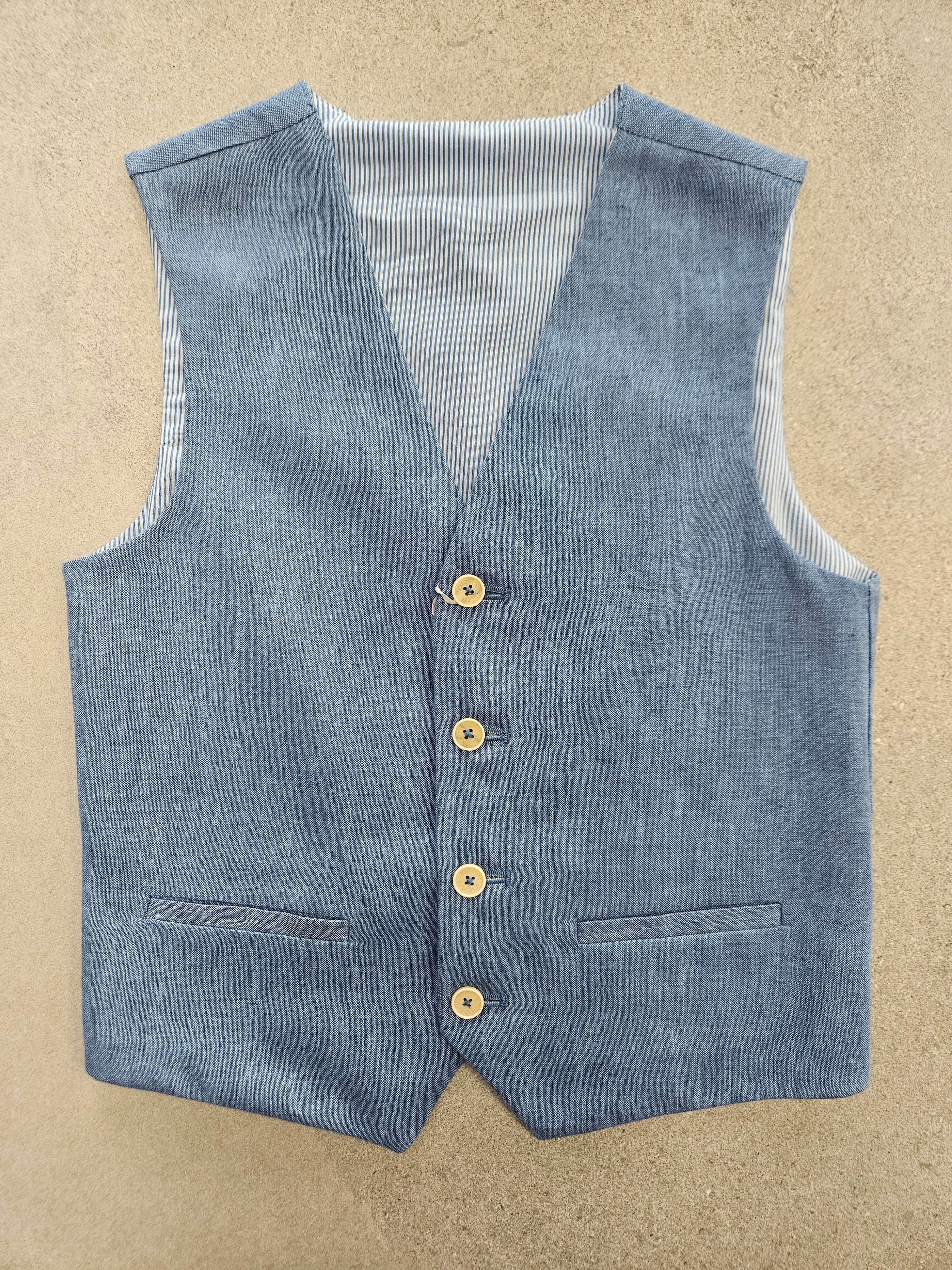 One Varones Boys Blue Linen Waistcoat:-10-10021 78