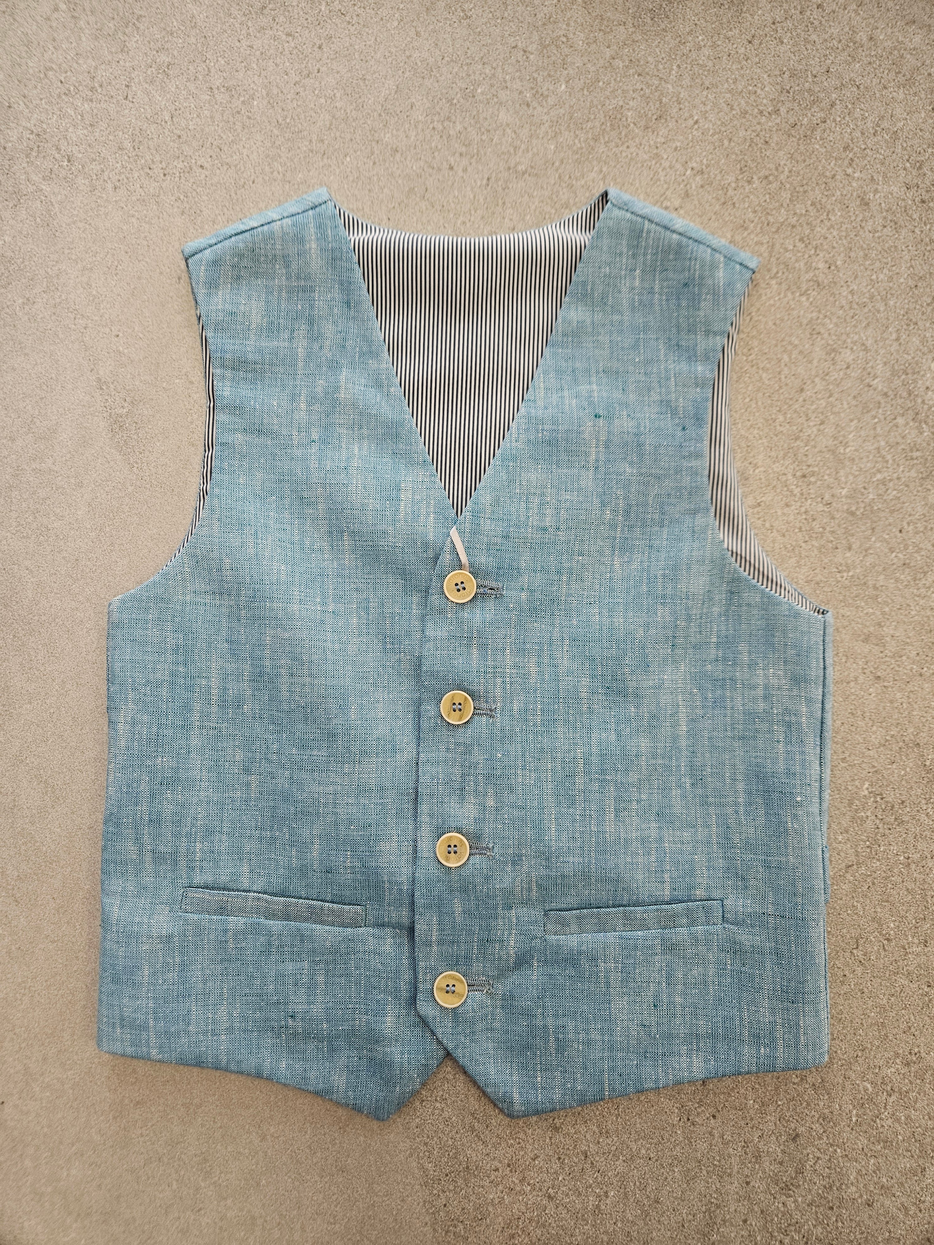 One Varones Boys Aqua Linen Waistcoat:-10-10021 74