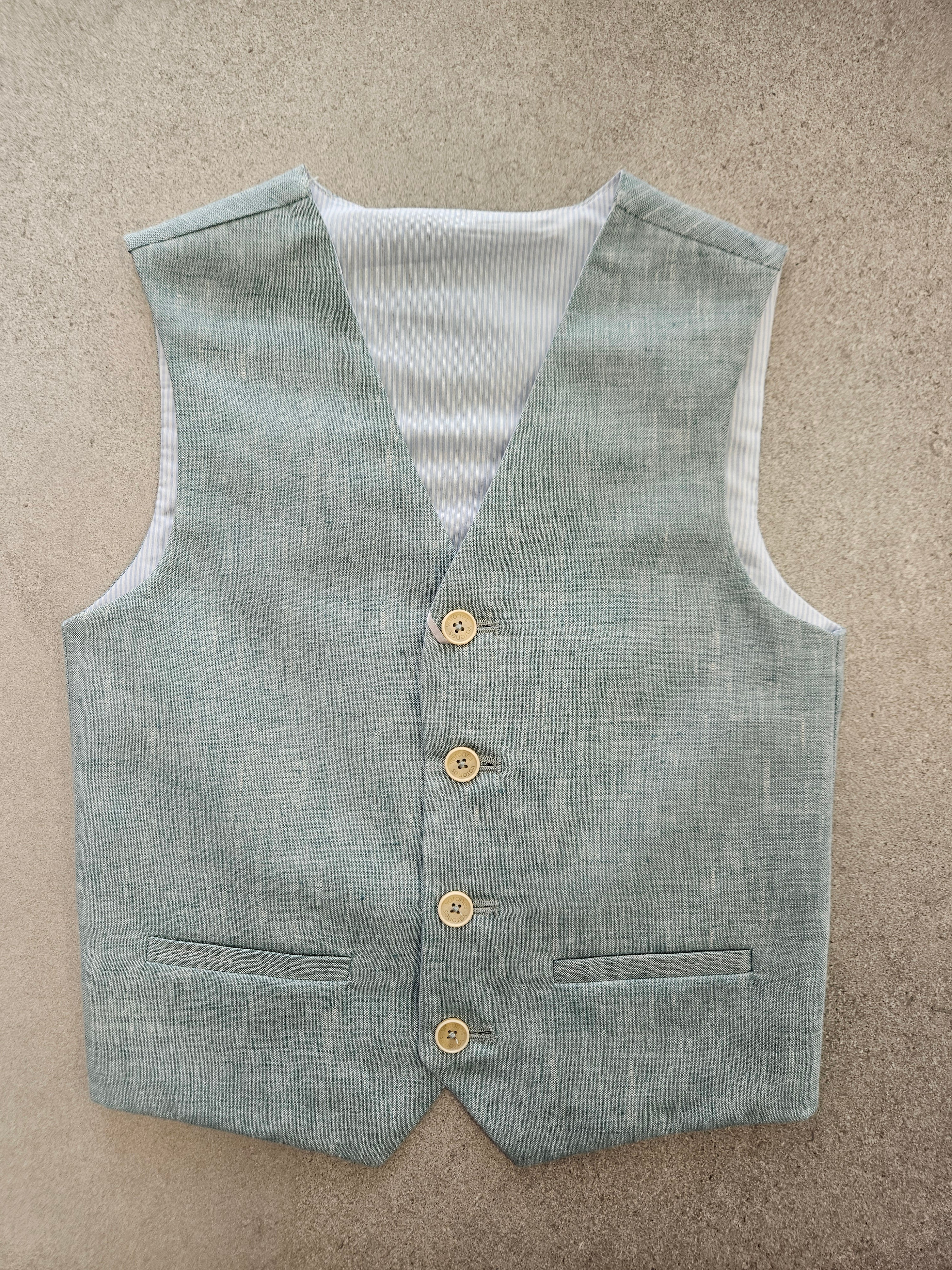 One Varones Boys Pale Green Linen Waistcoat:-10-10021 80