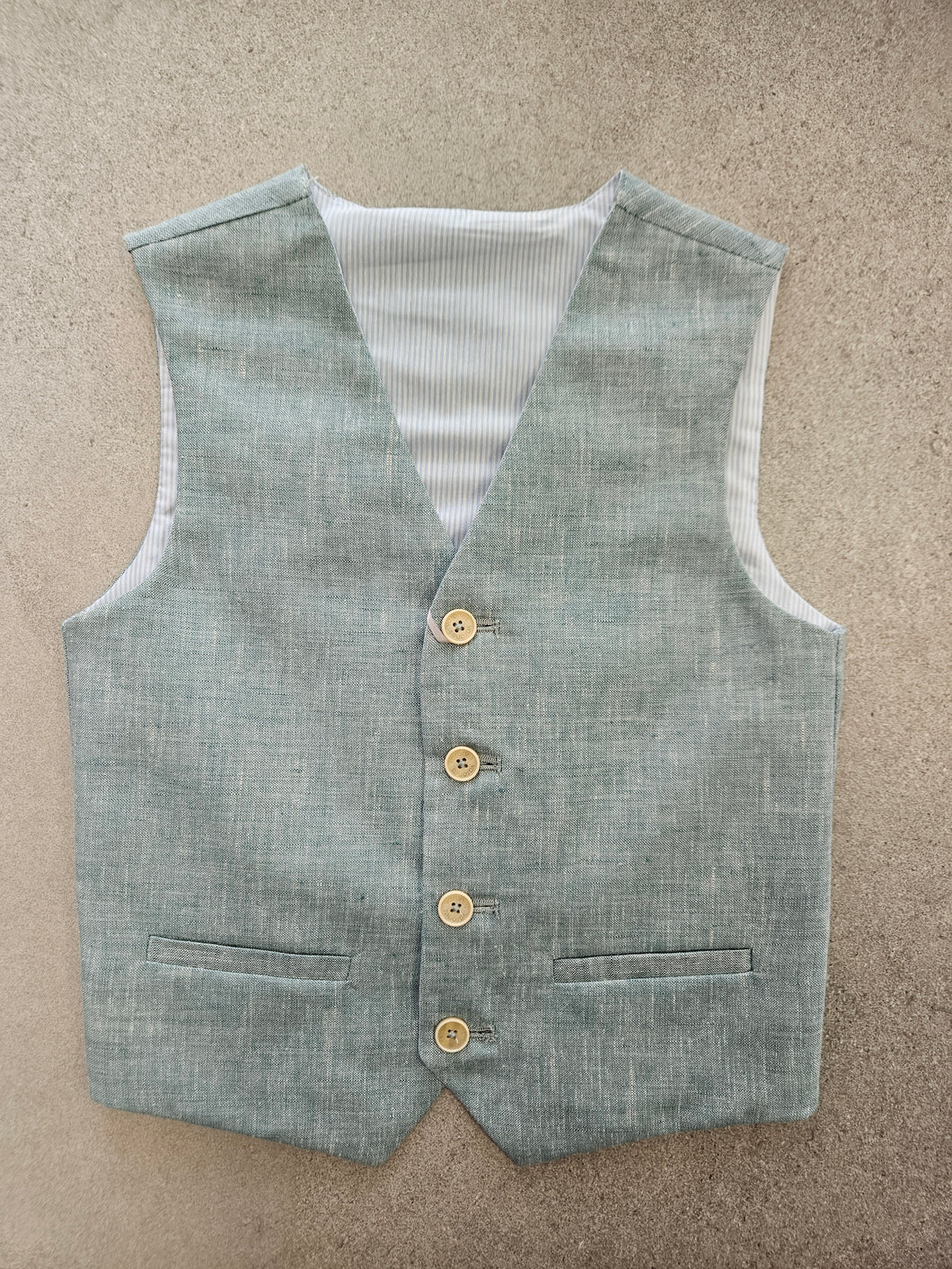 One Varones Boys Pale Green Linen Waistcoat:-10-10021 80