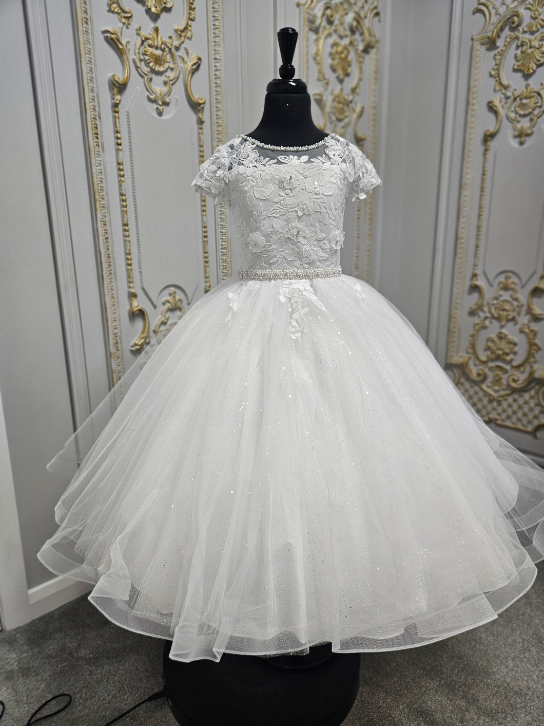 COMMUNION DRESS KINDLE EXCLUSIVE Sweetie Pie Girls White Communion Dress:-KD578