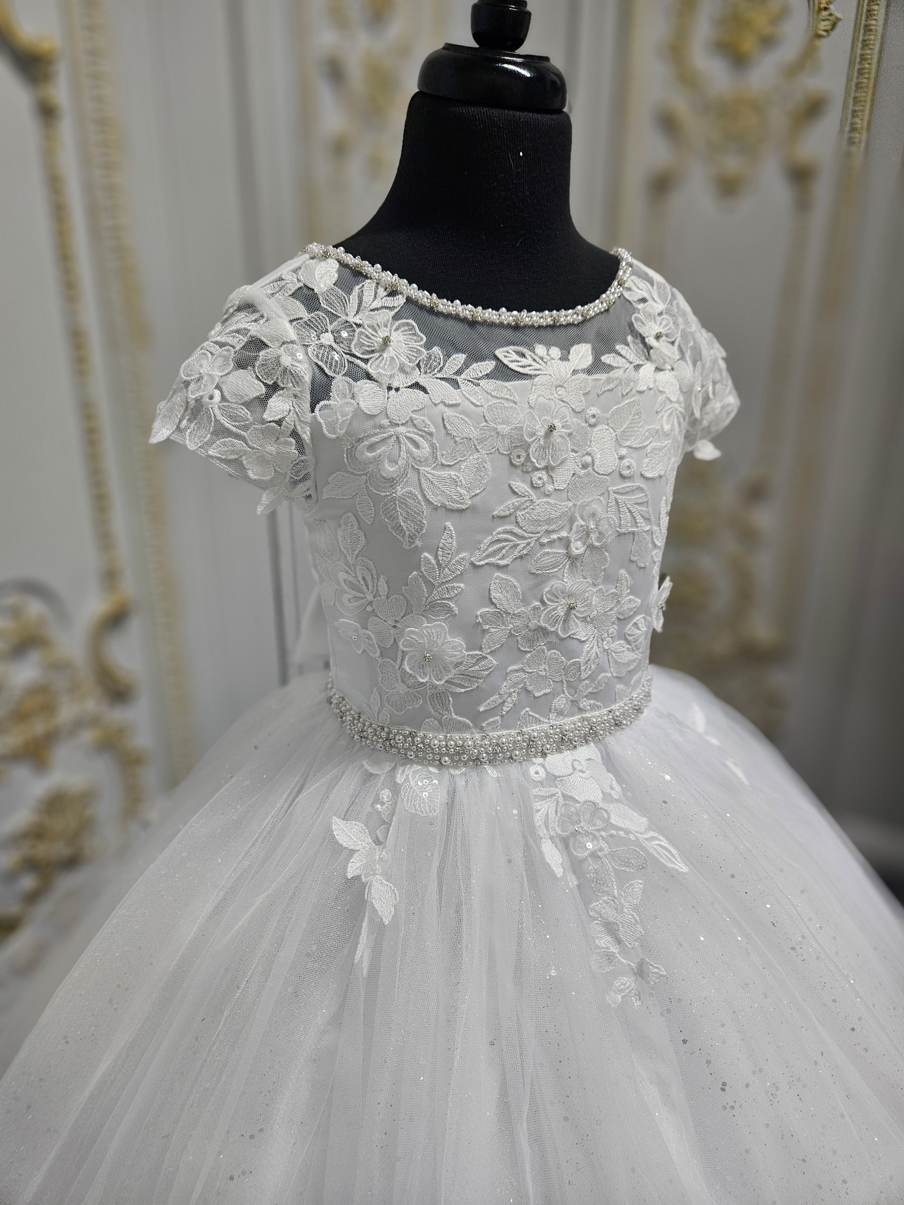 COMMUNION DRESS KINDLE EXCLUSIVE Sweetie Pie Girls White Communion Dress:-KD578