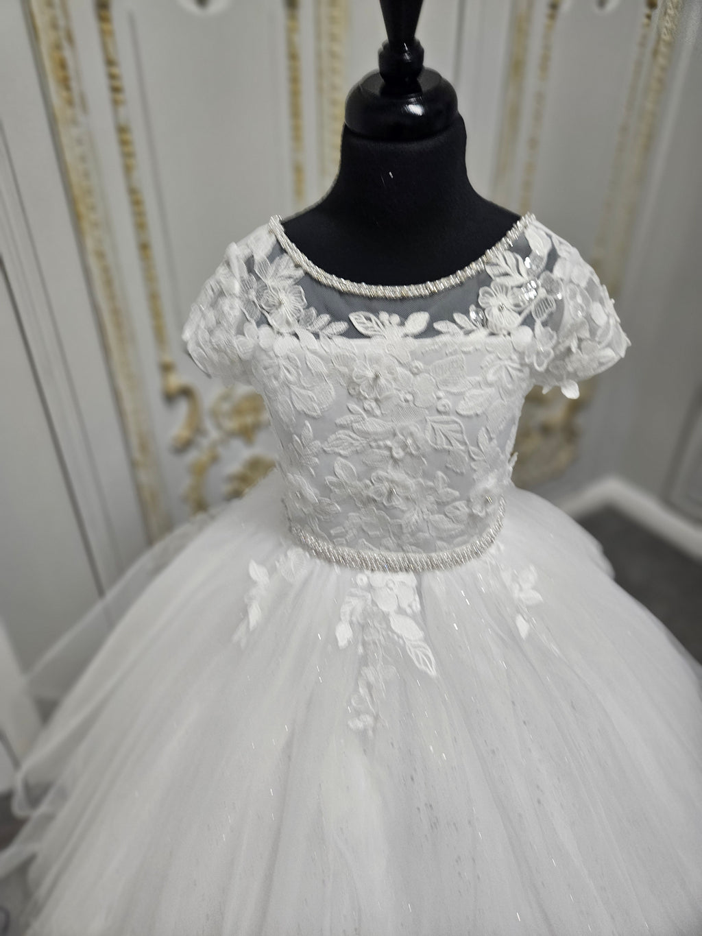 COMMUNION DRESS KINDLE EXCLUSIVE Sweetie Pie Girls White Communion Dress:-KD578