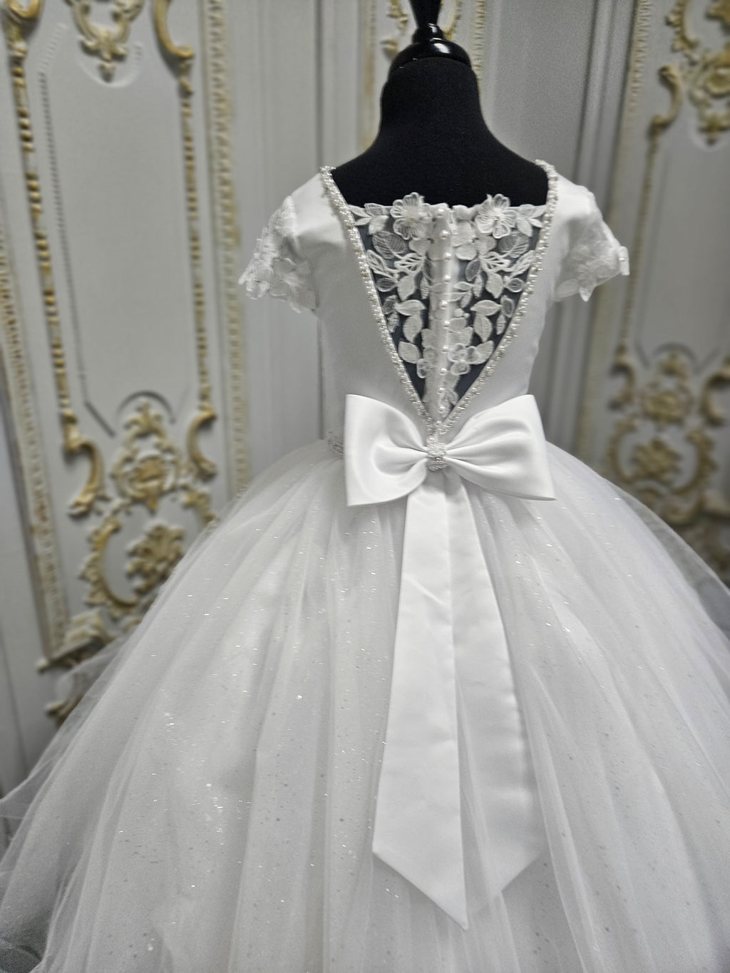 COMMUNION DRESS KINDLE EXCLUSIVE Sweetie Pie Girls White Communion Dress:-KD578