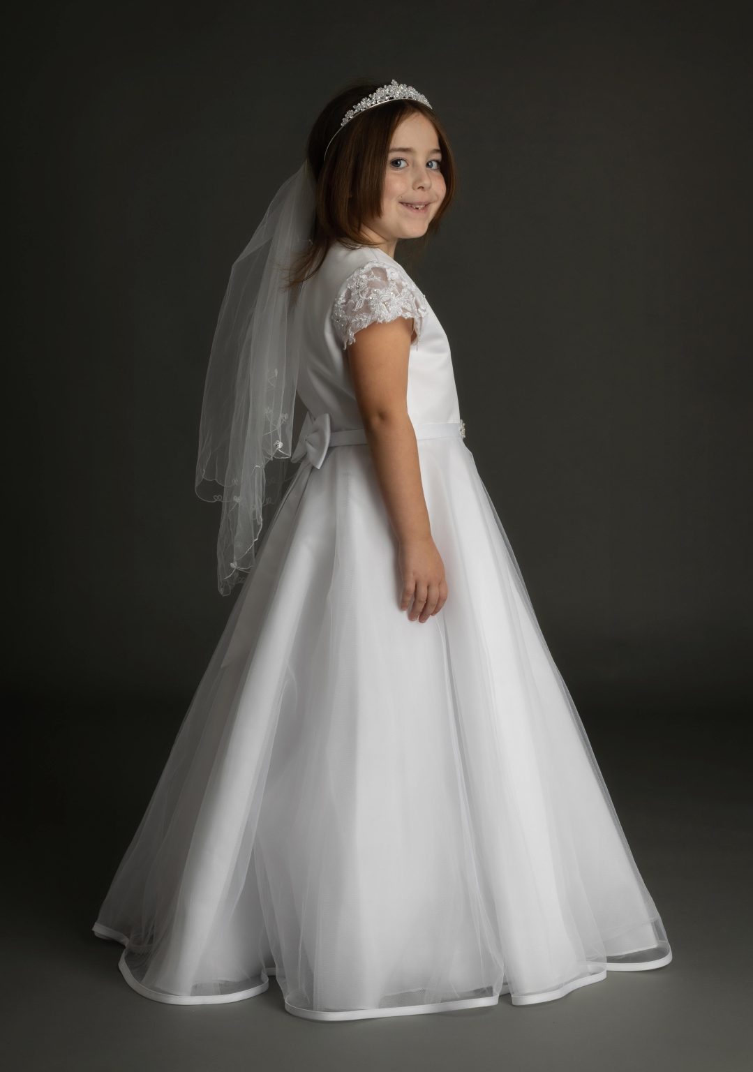 SALE COMMUNION DRESS Little People Girls White Communion Dress:- Trinity Age 9