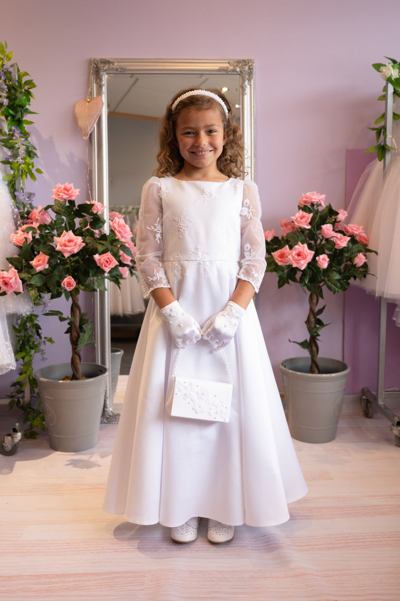 Peridot Girls White Communion Gloves:- Paige