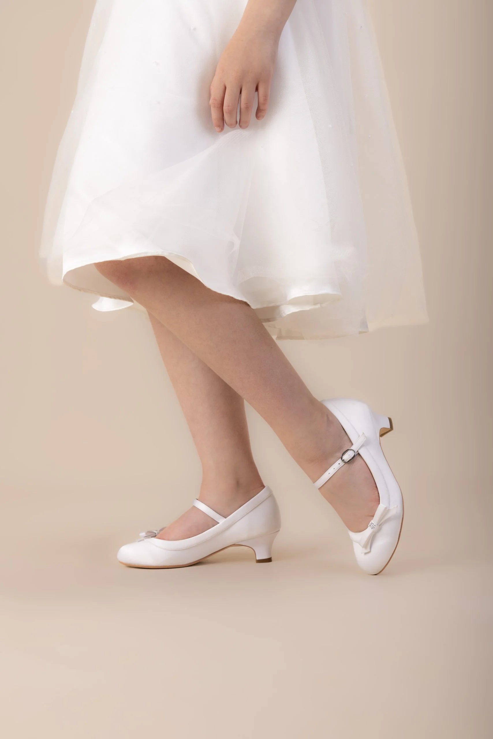 Perfect Bridal White Communion Shoes:- Beth Heel