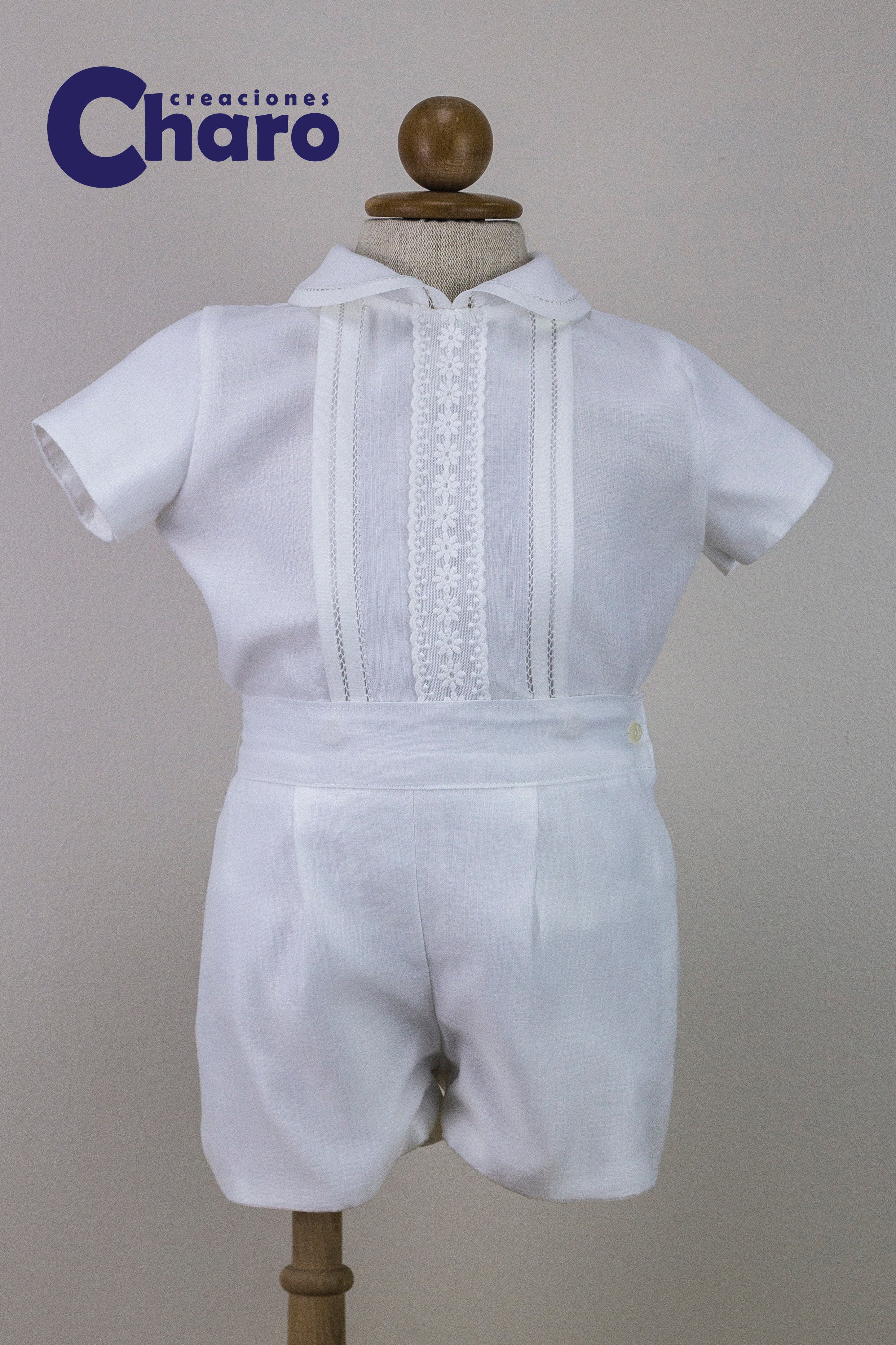 Boys Charo Conjunto Christening 2 Piece Set:- 477 Off White