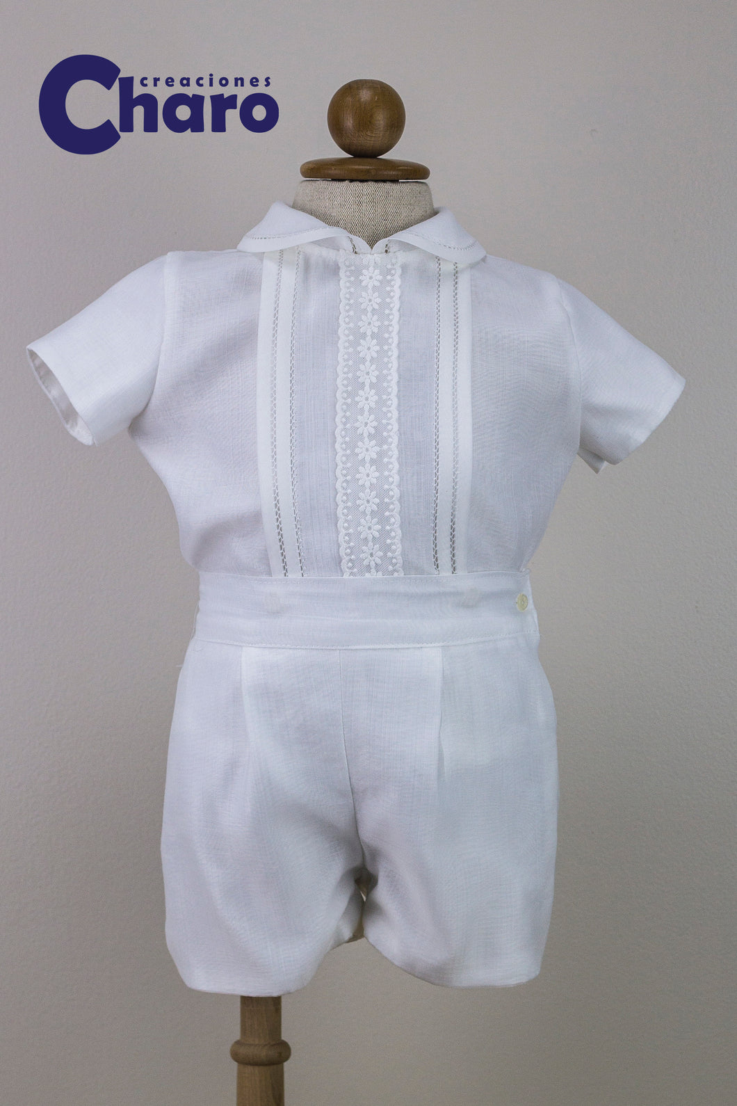 Boys Charo Conjunto Christening 2 Piece Set:- 477 Off White