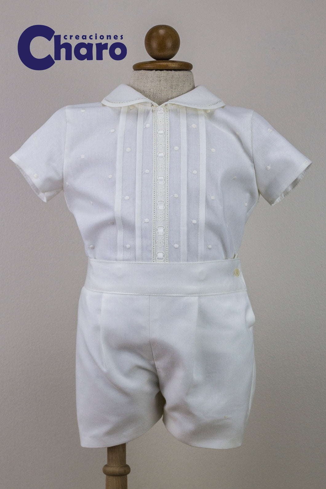 Boys Charo Conjunto Christening 2 Piece Set:- 481 Ivory