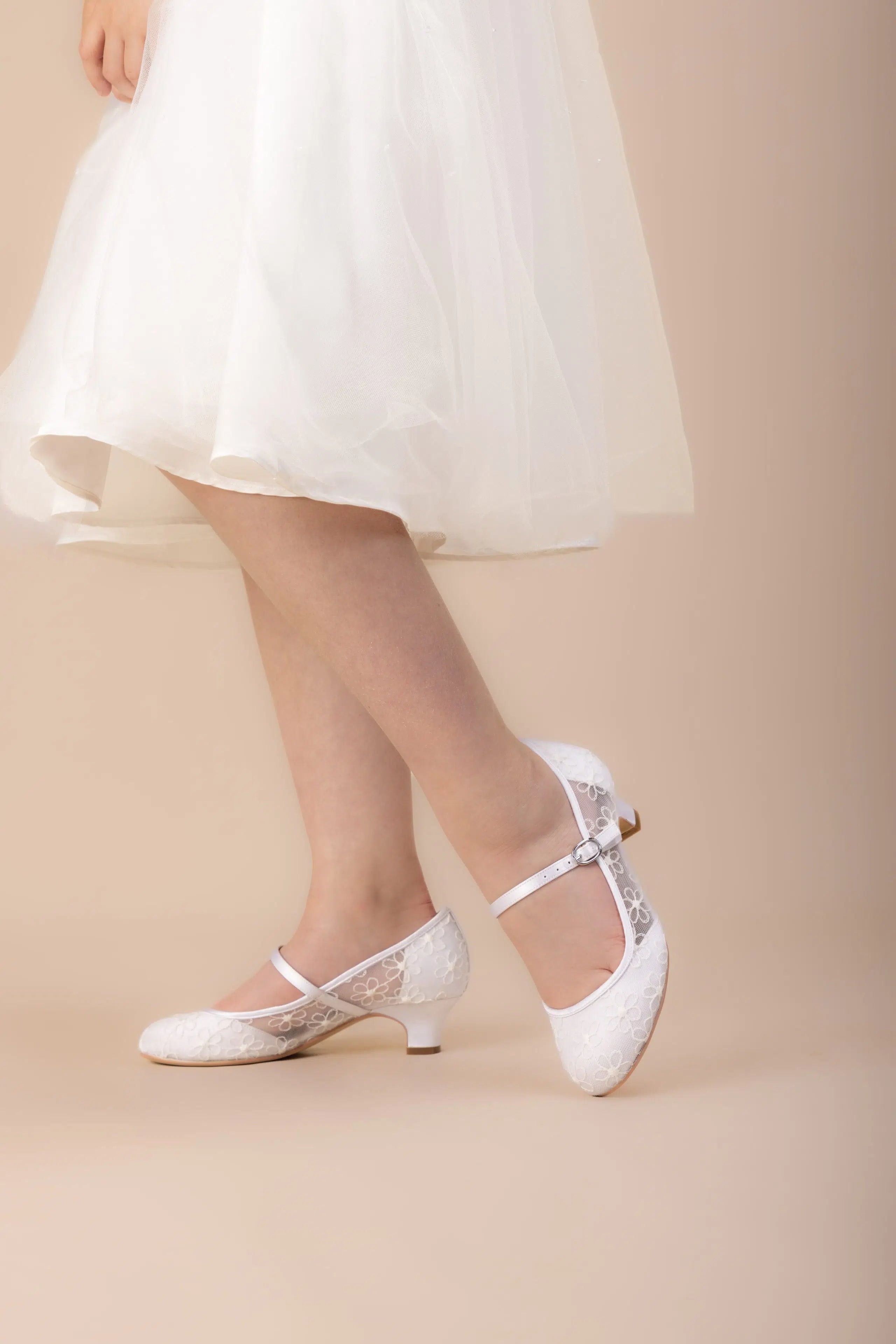 SALE SHOE Perfect Bridal White Communion Shoes:- Daisy Heel