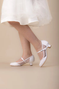 Perfect Bridal White Communion Shoes:- Dotty Heel