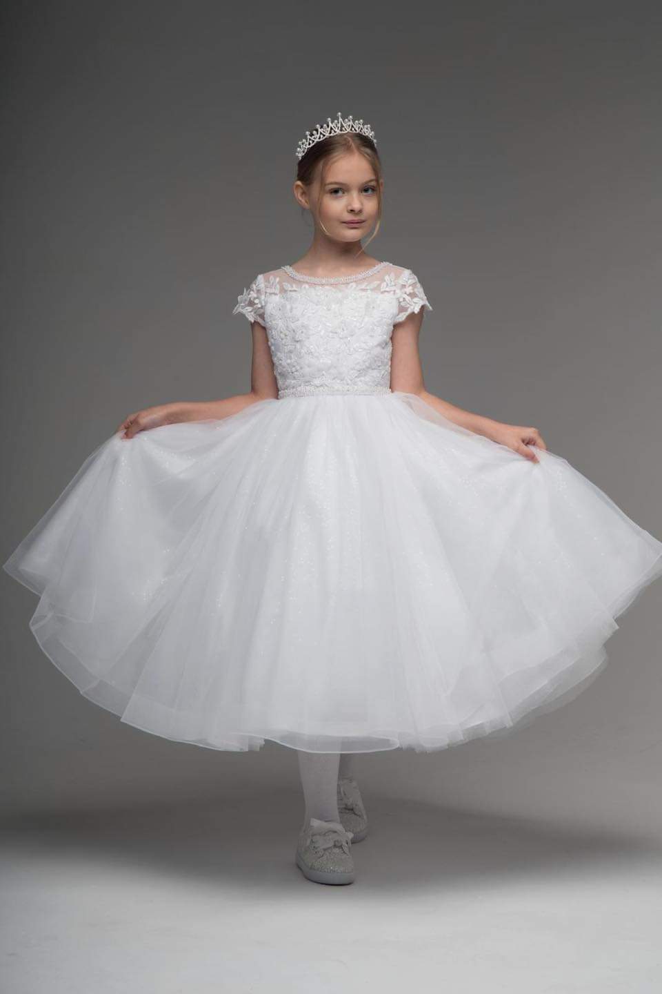 Paula's Communion Girls White Communion Dress:- PJ63