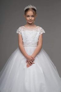 Paula's Communion Girls White Communion Dress:- PJ63