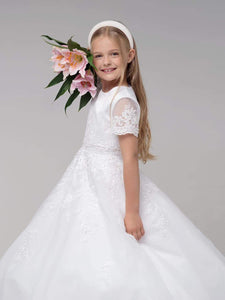 Paula's Communion Girls White Communion Dress:- PJ55