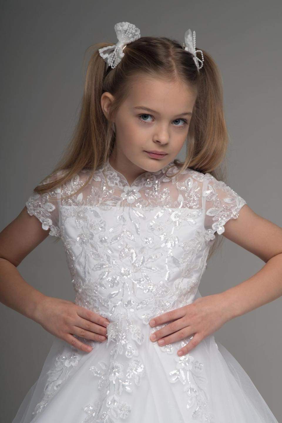 Paula's Communion Girls White Communion Dress:- PJ67