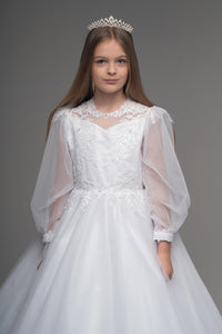 Paula's Communion Girls White Communion Dress:- PJ69