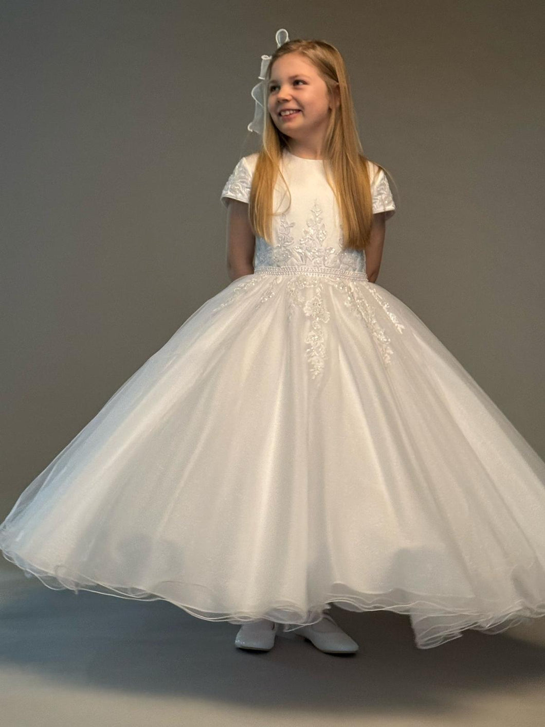 Paula's Communion Girls White Communion Dress:- PJ90